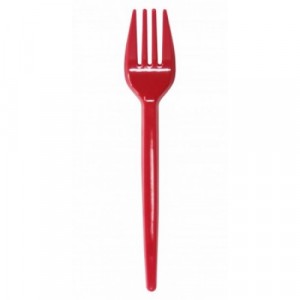 Talher Plástica Garfo Sobremesa 13,5cm Vermelho Pacote C/50 Plazapel