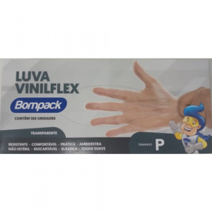 Luva Descartável Viniflex Transparente sem Talco Display C/100 Tamanho=P Bompack