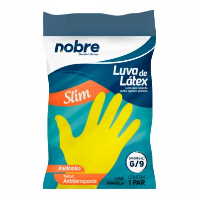 Luva Multiuso Látex Forrada Resistente Nobre Slim Amarela C/1 Par Tamanho=G Nobre 34618