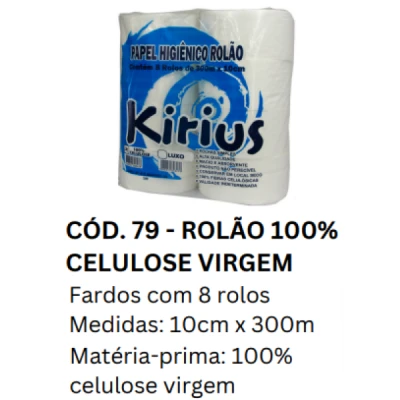 Papel Higiênico Rolão Folha-Simples (100% Celulose) 15gr Fardo (8 Rolos x 300m x 10cm Altura) Kirius 0079