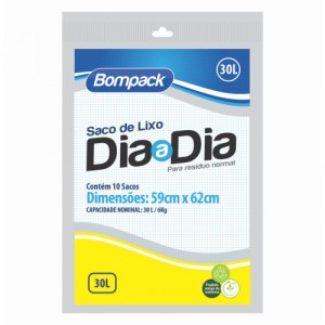 Saco de Lixo Doméstico Preto Bompack Dia-a-Dia  30 Litros C/10 Unidades