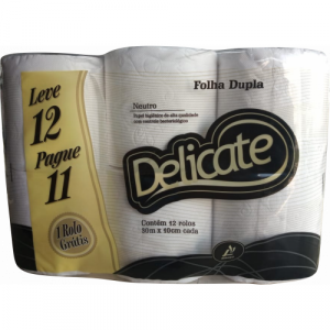 Papel Higiênico Rolinho Folha Dupla 12x30m Delicate Neutro Branco CRC