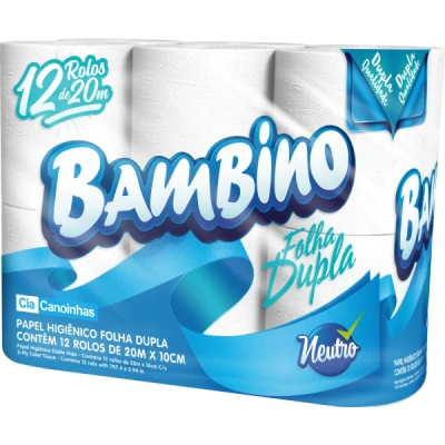 Papel Higiênico Rolinho Folha-Dupla (12 Rolos x 20m) Bambino Canoinhas CCP-1821