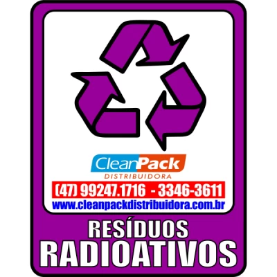 Adesivo Plástico 15x20cm para Coleta Seletiva Roxo "Resíduos Radioativos" Cleanpack