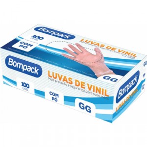 Luva Descartável Vinil com Talco Display C/100 Tamanho=GG Bompack