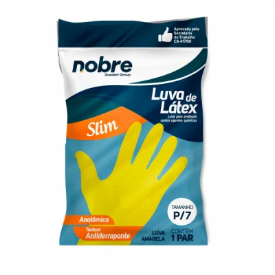 Luva Multiuso Látex Forrada Resistente Nobre Slim Amarela C/1 Par Tamanho=P Nobre 34616